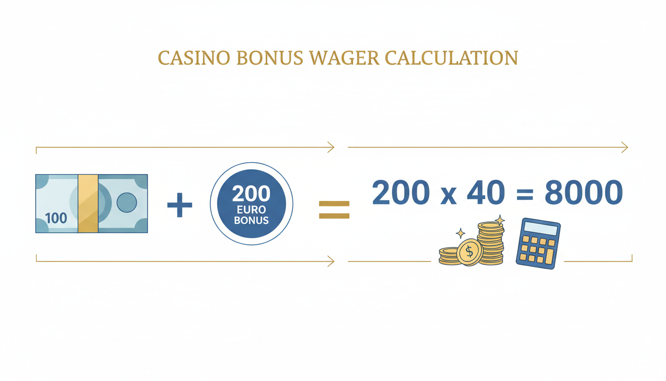 Infografika przedstawiająca obliczanie wymogu obrotu bonusu kasynowego
