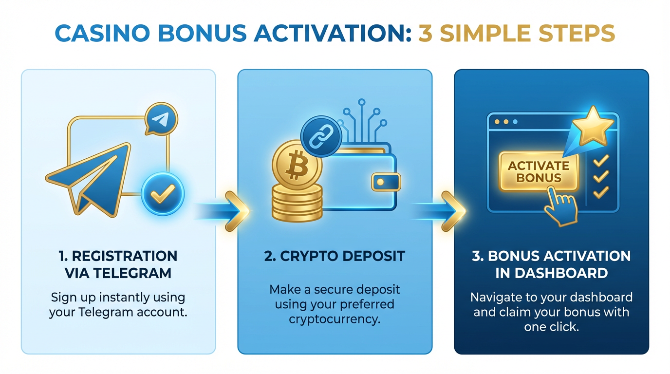 Infografika przedstawiająca ścieżkę aktywacji bonusu w Jetton Casino